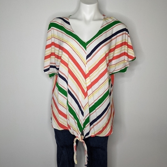 ✨3/$15 143 Story by Line Up striped v neck top M - Picture 1 of 6